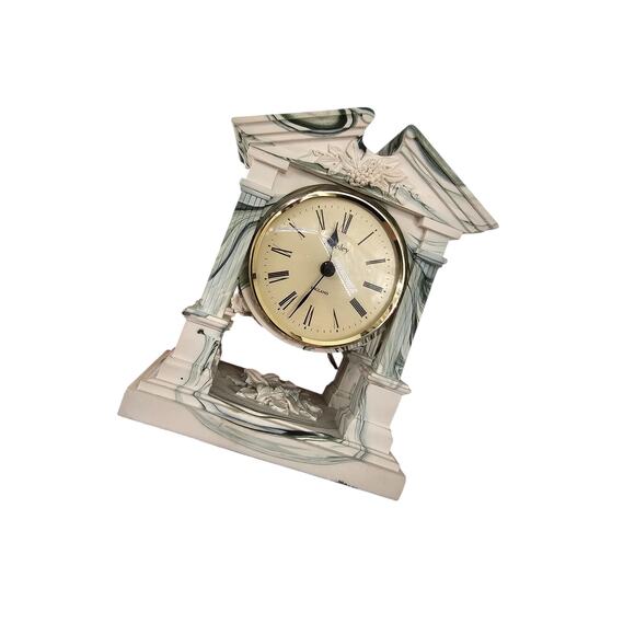 Large Aynsley Est 1775 Portlandware Green And Cream Marble Effect Mantel Clock - Picture 5 of 5